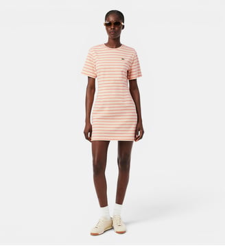 Robe t-shirt coton rayures - Lacoste - Rose pã¢le, orange et blanc