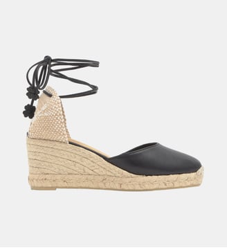 Espadrilles compensées en cuir à lacets avec plateforme tressée CARINA - Castaner - Noir