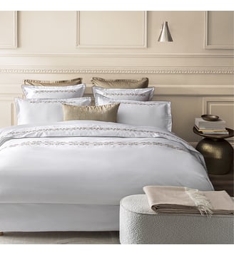 Housse de couette imprimée en satin de coton bio, MIRABEAU - Alexandre Turpault - Blanc