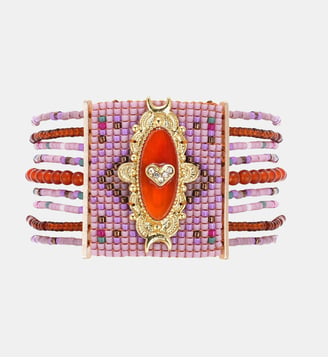 Bracelet perles régalbles avec cabochon central cœur KALUMEY - Hipanema - Lilas