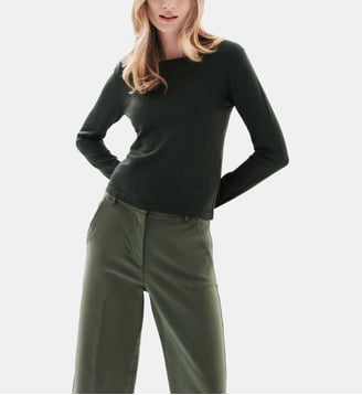 Pull mwim - Motif uni - Viscose - Coupe ajustée - Caroll - Vert kaki