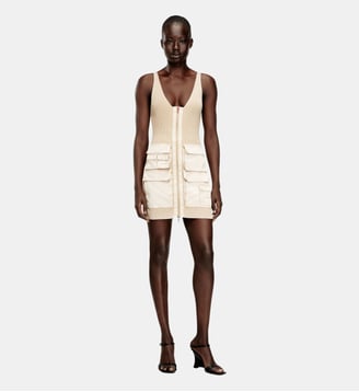 Robe courte en maille côtelée avec poches cargo - Diesel - Beige
