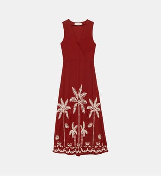 Robe longueur midi évasée imprimé ethnique RALPHY - La Petite Etoile - Bordeaux et écru