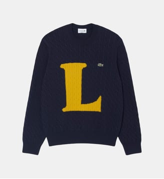 Pull maille torsadée intarsia - Lacoste - Bleu marine et jaune