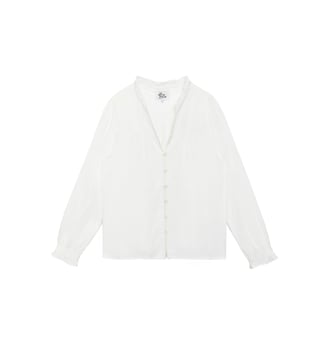 Blouse manches longues col v uni BOWEN - La Petite Etoile - Écru