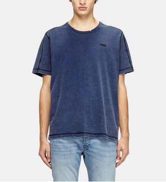 T-shirt détériorée avec effet denim - Diesel - Bleu