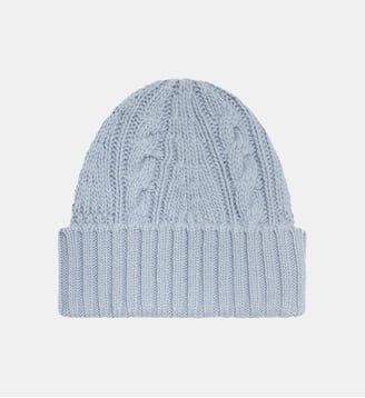 Bonnet à revers maille torsadée en cachemire - Bompard - Bleu glacier