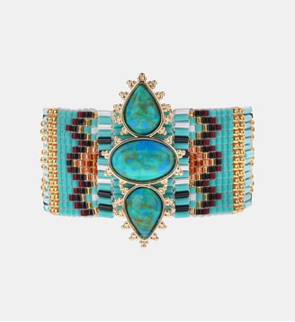 Bracelet manchette perles tissées NOLITI - Hipanema - Bleu turquoise