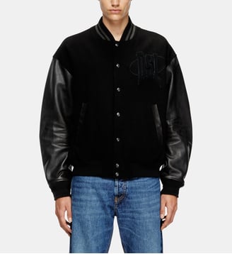 Veste bomber style universitaire en coton et cuir Diesel