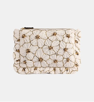 Pochette Embroidered Hand Crystal Chiffon Cream - La DoubleJ - Crème