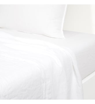 Drap plat  en lin lavé - Desforges - Blanc