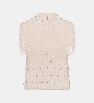 Top sans manches fait main en crochet - Rabanne - Écru à effet duveteux