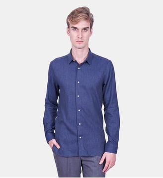 Chemise coupe cintrée flanelle uni MARINE - Atelier Privé - Marine