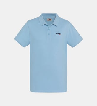 Polo droit en piqué de coton - Schott - Bleu clair