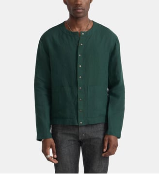 chemise cardigan en toile de lin gris - Agnès b. - Vert cèdre