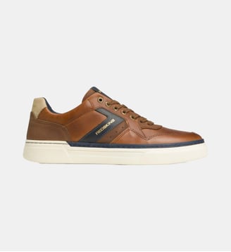 Tennis basses Lermi perforations cuir et suède - Redskins - Cognac et marine
