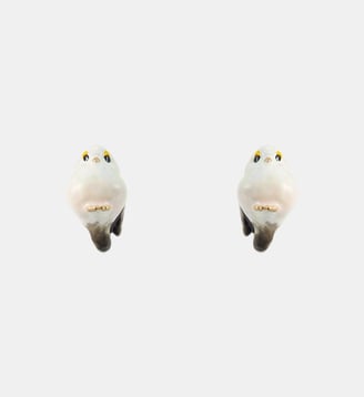 Boucles d'oreilles tiges Mésange blanche - Les Néréides - Multicolore