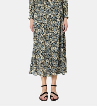 Jupe midi à fleurs - JELINA - Gerard Darel - Bleu turquoise