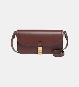 Sac porté épaule moyen saddle flat en cuir - Pinko - Vin bourgogne et or antique
