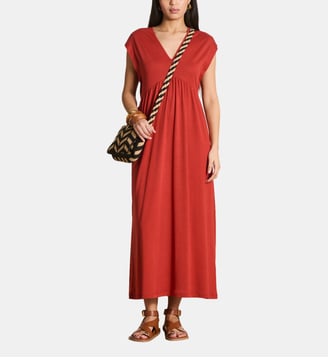 Robe mi-longue fluide à col V en lyocell - La Fée Maraboutée - Lipstick