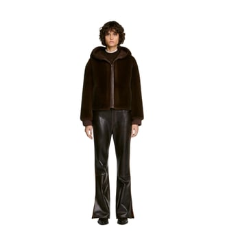 Manteau fausse fourrure à capuche - Sandro - Marron foncé