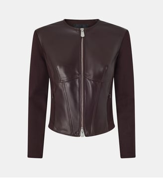 Blouson corset en cuir zippé - Pinko - Bordeaux