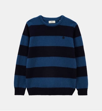 Pull Musa garçon col rond à rayures - Serge Blanco - Bleu foncé