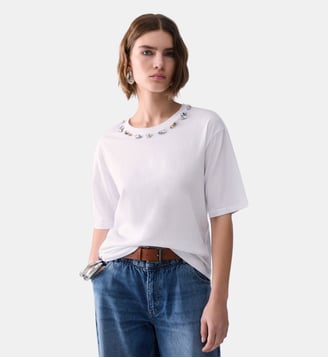T-shirt avec broderies bijoux - Liu Jo - Blanc