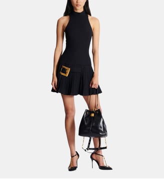 Robe évasée en grain de poudre avec détail ceinture - Balmain - Black