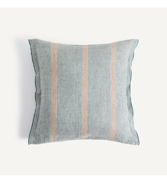 Housse de coussin lin rayé - AM.PM - Bleu canard