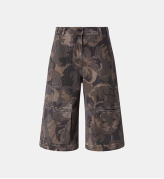 Bermuda cargo en coton à imprimé floral - Pinko - Vert et noir