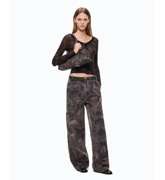 Pantalon en coton à motif camouflage floral - Pinko - Vert et noir