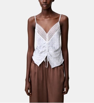 Top satin imprimé dentelle - Claudie Pierlot - Print clair