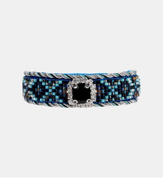 Bracelet réglable ruban velours et perles tissées SUZON - Hipanema - Bleu turquoise