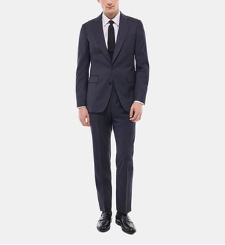 Costume ajusté en twill de laine rayé - Fursac - Marine