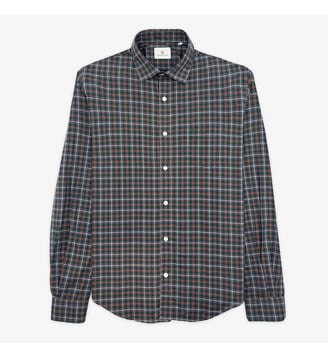 Chemise manches longues en coton à carreaux - Serge Blanco - Kaki