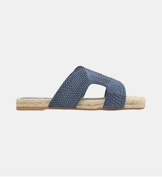 Sandales plates mules en raphia PURA - Castaner - Denim
