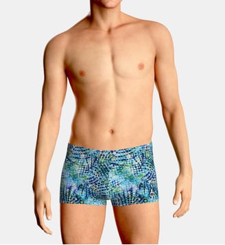 Boxer de bain à motif fantaisie en tissu stretch - Impetus - Bleu et vert