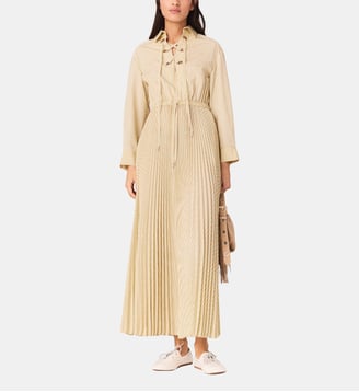 Robe longue plissée avec œillets - Maje - Jaune pâle