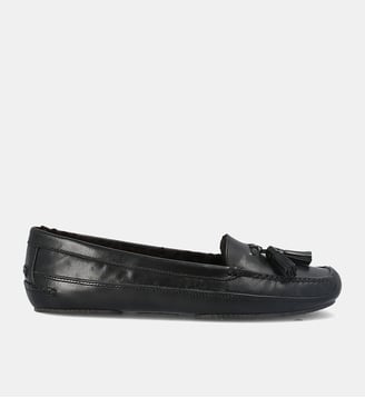 Pantoufle fur tassel slippers - cuir lisse - Fairmount - Noir