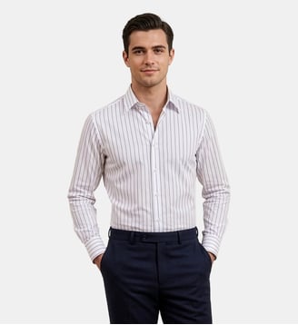 Chemise à rayures tennis marine fines coupe droite - Atelier Privé - Blanc