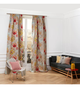 Rideau MAGELLAN Tamisant Tissu brodé à motif floral - Madura - Cendre