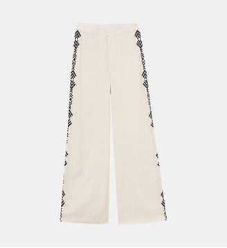 Pantalon droite imprimé ethnique POZOY - La Petite Etoile - Beige et noir