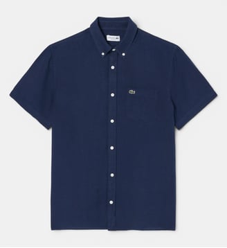 Chemise manches courtes en lin - Lacoste - Bleu marine
