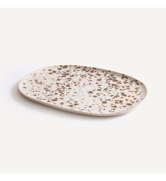 Plat, en grès émaillé brillant, largeur 35 cm - AM.PM - Blanc et marron