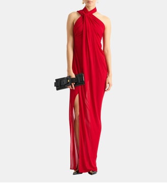 Robe longue drapée en jersey - Balmain - Rouge