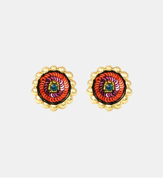 Boucles d'oreilles tige percée Angèle rond brodé  - Angele - Satellite - Orange