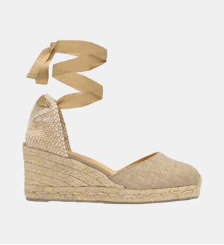 Espadrilles compensées en lin à lacets avec plateforme tressée CARINA - Castaner - Taupe
