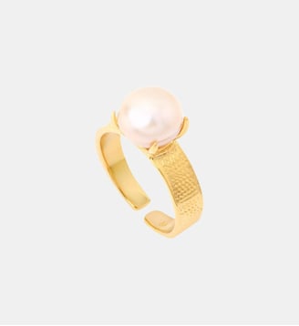 Bague ajustable   doré à l'or fin - Bysance - Satellite - Perle