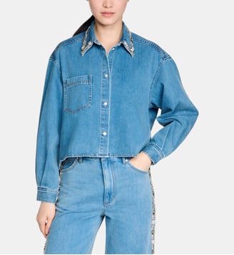 Chemise en jean strassée - Sandro - Bleu jean